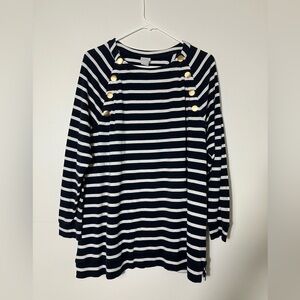 Chicos Sz L‎ Pullover blouse Striped 100% Pima Cotton Casual Comfort Soft